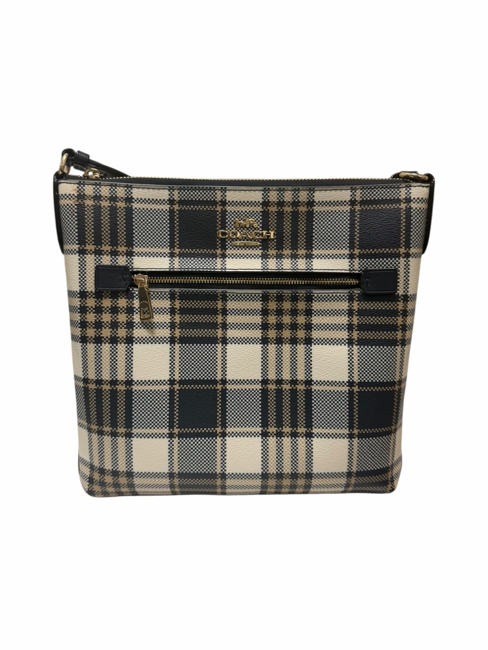 Coach Navy/Cream Plaid Leather Square Crossbody